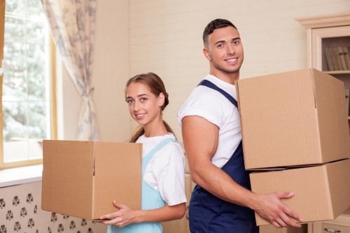 Packed boxes and household items prepared for a Charlton move